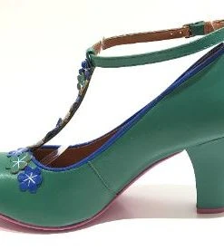 Cristofoli Lucille Green With Blue Flowers -mismatched shoes shop LucilleGN5
